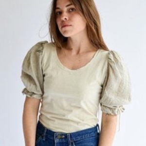 ISO tan vintage puff sleeve shirt